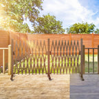 TECSPACE Aluminum Expandable Garden Fence, Portable Barricade Gate with Casters, Adjustable Retractable Fence Mobile Barricade Safety Barrier (Brown, 201×15×41 inch)
