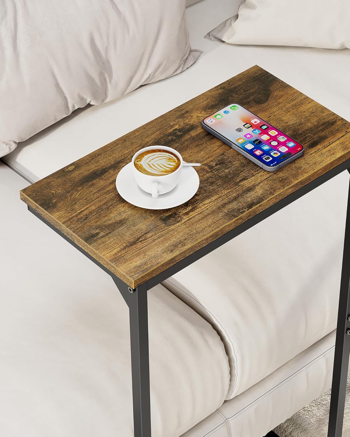 TUTOTAK C Shaped End Table, Tv Tray, Small Side Table, 28.7 inch Tall Couch Table, Tray Table, Sofa Table, Living Room, Bed Room, Brown TB01BB071