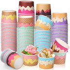 Aodaer 120 Stück 8 Unzen Einweg-Eiscremebehälter Sundae-Schalen Teeparty-Dekorationen Sommer-Snackbecher Papier-Dessert-Joghurt-Schalen Snack-Schalen Becher für Dessert Joghurt Party Bar Zubehör