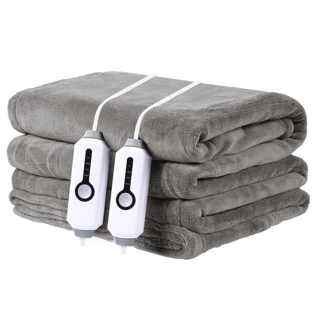 Couverture chauffante électrique DUODUO 72"x84" en polaire corail chaude avec 4 réglages de chaleur et arrêt automatique de 10 heures Protection contre la surchauffe - Gris 