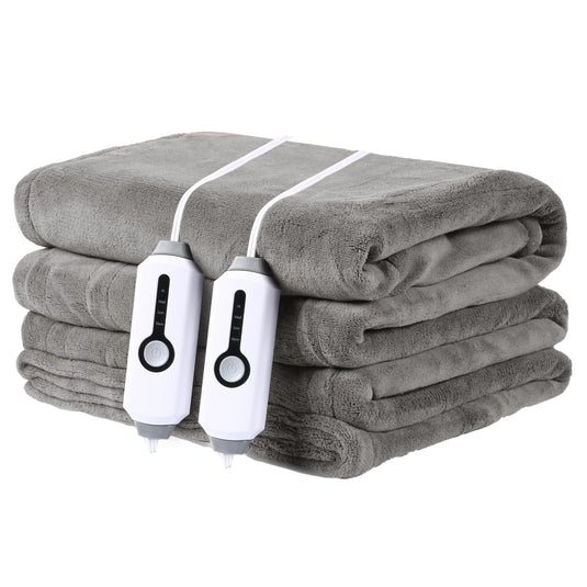 DUODUO Heated Electric Blanket 72"x84" Full Size Warm Coral Fleece with 4 Heat Settings & 10 Hours Auto Shut Off Overheating Protectsion - Grey