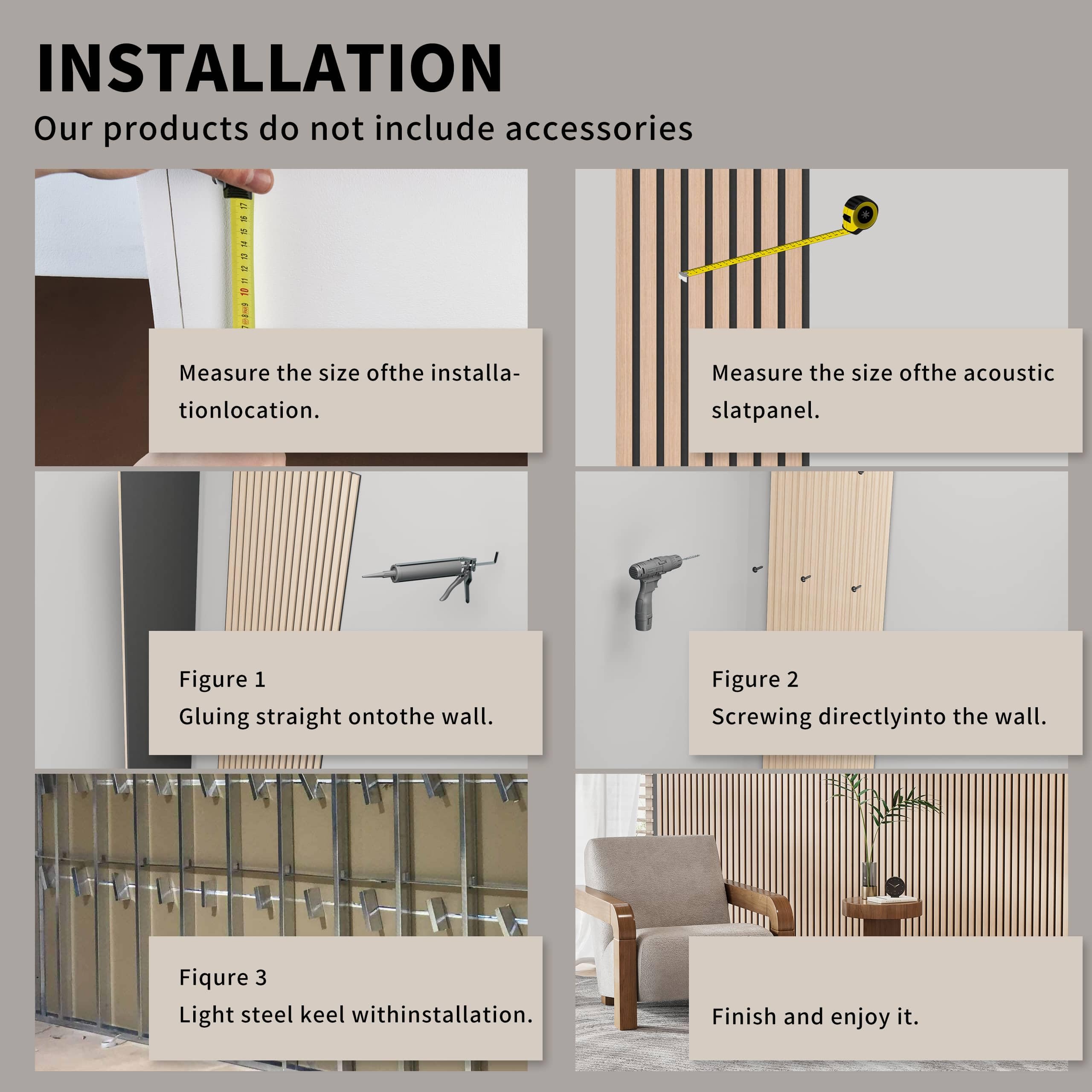 POHARE Wood Slat Wall Panels, 2 Pack Accent Decorative Acoustic Wood Slats for Wall and Ceilings, Acoustic Panels for Interior Wall Décor on Felt Back Board, Oak, 8 x 1 ft
