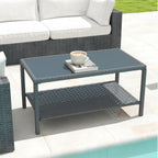 Helios&Hestia Rectangle All Weather Rattan Wicker Outdoor Coffee Side End Table with Glass Top for Patio, Deck, Backyard, Garden, Grey