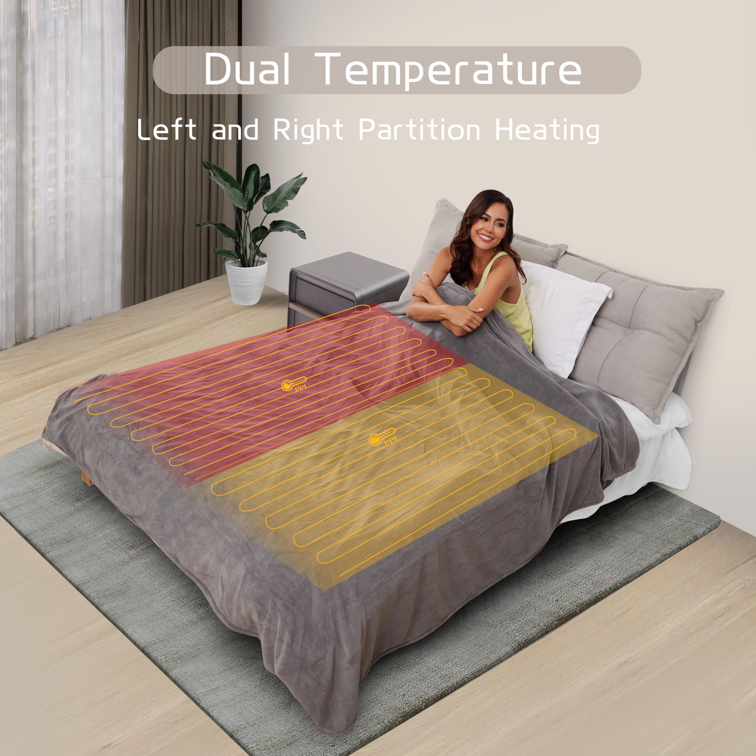 Coperta Elettrica Riscaldata 72"x84" Taglia Completa, Morbido Pile di Corallo con 4 Livelli di Riscaldamento e Spegnimento Automatico dopo 10 Ore, Lavabile in Lavatrice, Tessuto Morbido e Accogliente per la Casa, Grigio Scuro