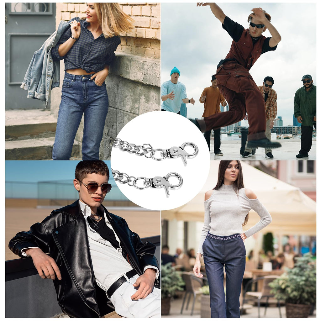 WY LIGHTING LEVEL Waist Chain Heavy Duty Metal Keychain Punk Wallet Chains Hip Hop Keyholder Round Clasp Goth Keyring for Pants(Silver)