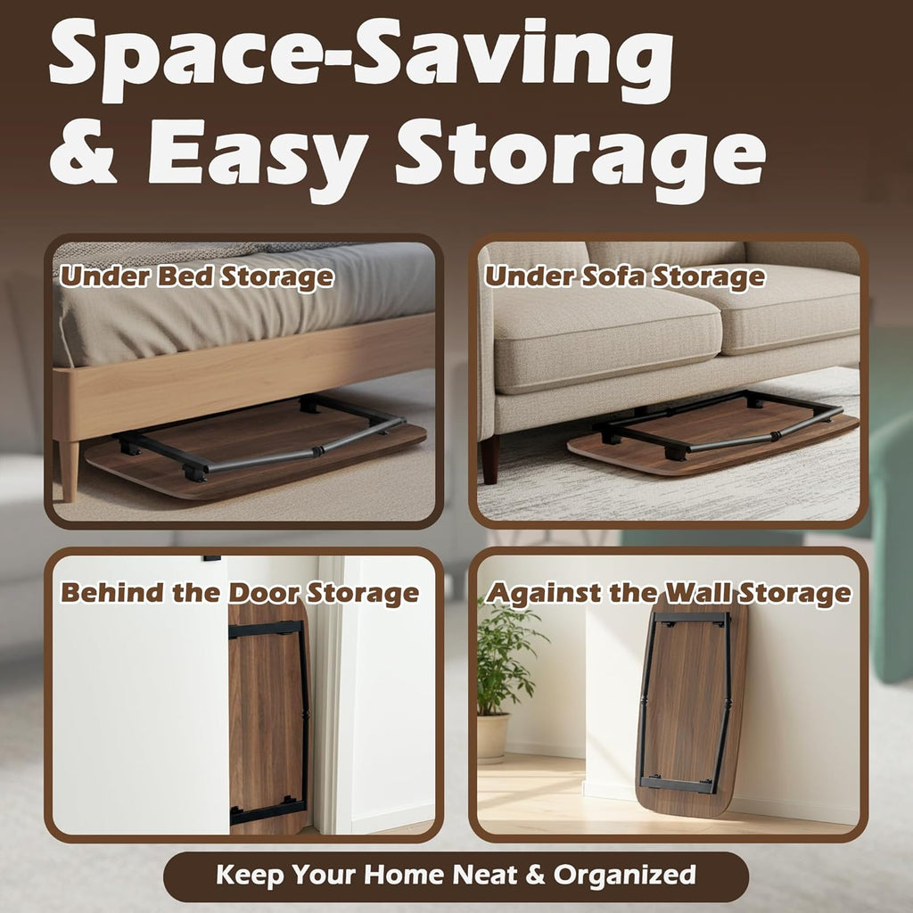 Folding Coffee Table, Portable Floor Table for Sitting on The Floor, Midcentury Modern Coffee Table, Foldable Floor Table for Living Room, 32''L x 16''W x 15''H, Walnut