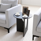 Round Black Side Table, Unique End Table and Small Coffee Table for Living Room, Balcony Room