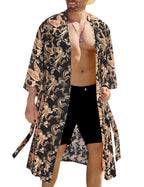 COOFANDY Men's Lightweight Kimono Robe Japanese Bathrobes Open Front Long Cardigan Cloak with Belt