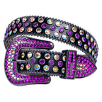 TINIDI Luxury Strap Men Women Rhinestones Belt Western Bling Bling Crystal Diamond Studded Belts(Black Purple, Fit Waist 30-32 inches)