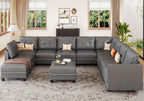 LLappuil Modular Sectional Sofa, Oversized U Shaped Sofa with Storage, Sectional Couch for Living Room, Faux Leather Fabric Waterproof Sofa, 7 Seats with Ottoman, Dark Grey