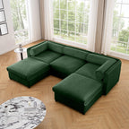 Large Sectional Couches for Living Room, Corner Couch with Storage Chenille Sectional Sofa, Cylindrical Backrest and Armrests 6 Seats,Green