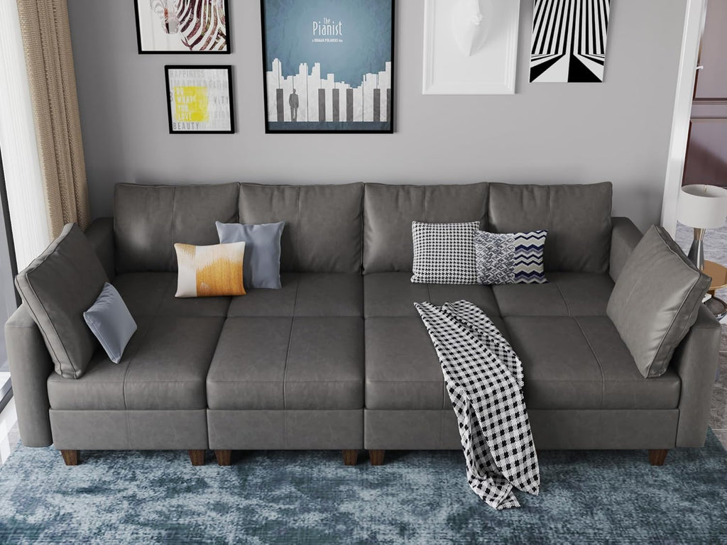 EASE MOOSE Faux Leather Sectional Sofa Sleeper Couch with Storage,Faux Leather Moduar Sectional Sleeper Sofa Bed Modular Couch for Living Room