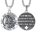 FaithHeart Saint Michael Necklace, Stainless Steel/18K Gold Plated St Michael the Archangel Pendant Amulet for Men Women with Gift Packaging