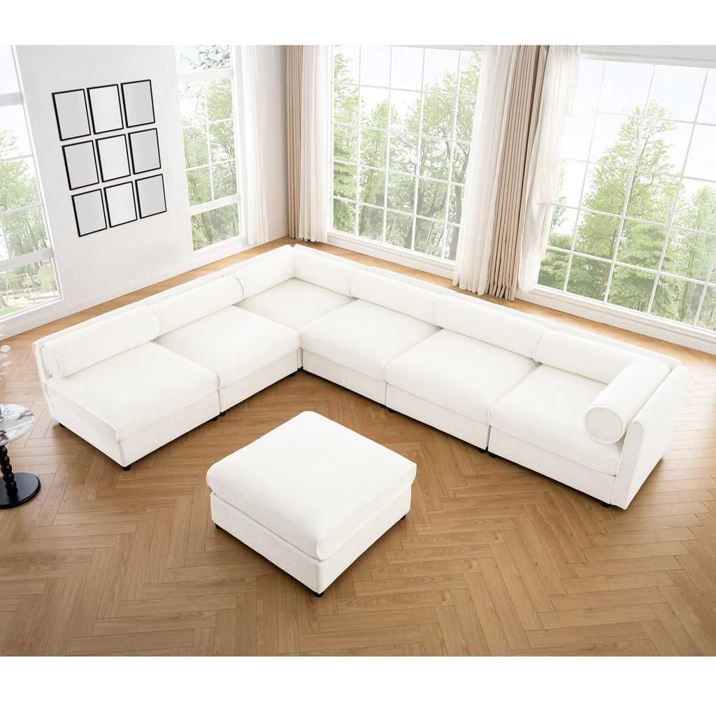 Large Sectional Couches for Living Room, Corner Couch with Storage Chenille Sectional Sofa, Cylindrical Backrest and Armrests 6 Seats,Green