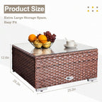 DIMAR GARDEN Outdoor Coffee Table Wicker Patio Side Table with Glass Top, 25.2in Mixed Brown