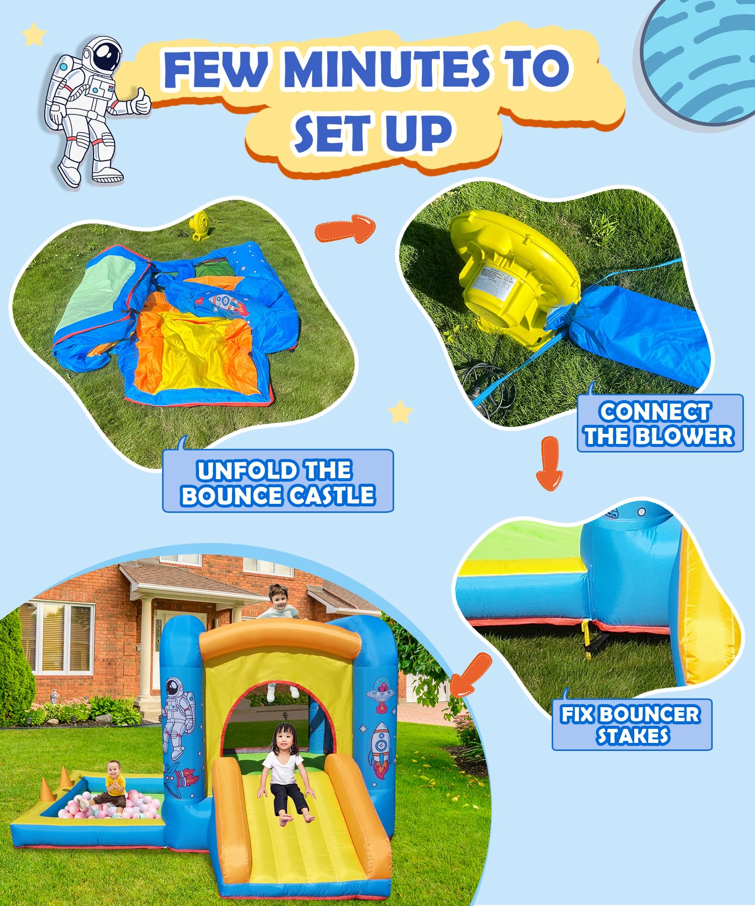 NBSPORT aufblasbares Hüpfburg mit Gebläse für Kinder 3-6 Jahre, Hüpfburg mit Rutsche, 112x63x67'' Kleinkinder-Hüpfburg mit Bällebad, Hüpfburg für drinnen/draußen