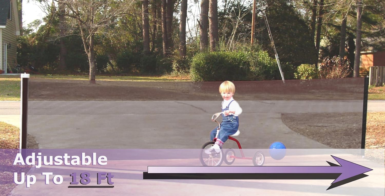 Kidkusion Retractable Driveway Guard, Black, 18' | Driveway Safety; Outdoor; Barrier; Adjustable