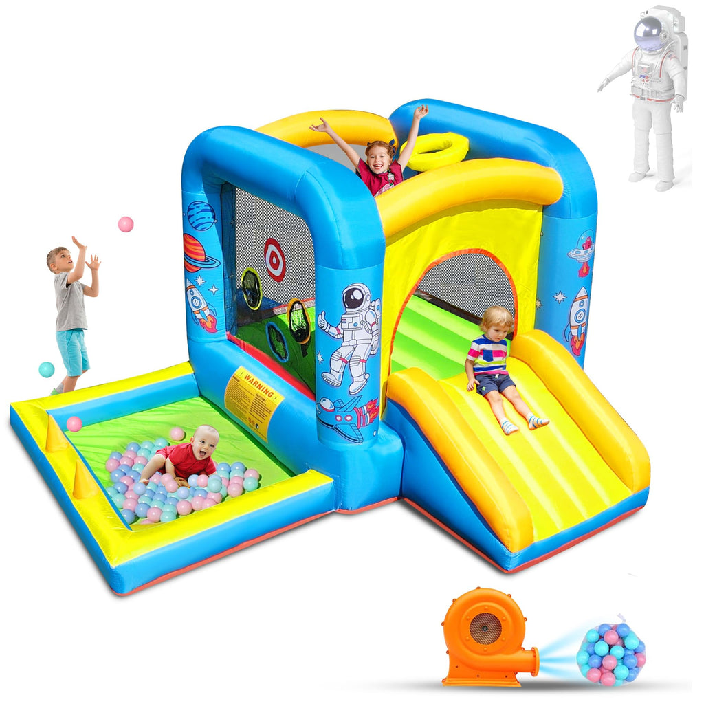NBSPORT aufblasbares Hüpfburg mit Gebläse für Kinder 3-6 Jahre, Hüpfburg mit Rutsche, 112x63x67'' Kleinkinder-Hüpfburg mit Bällebad, Hüpfburg für drinnen/draußen