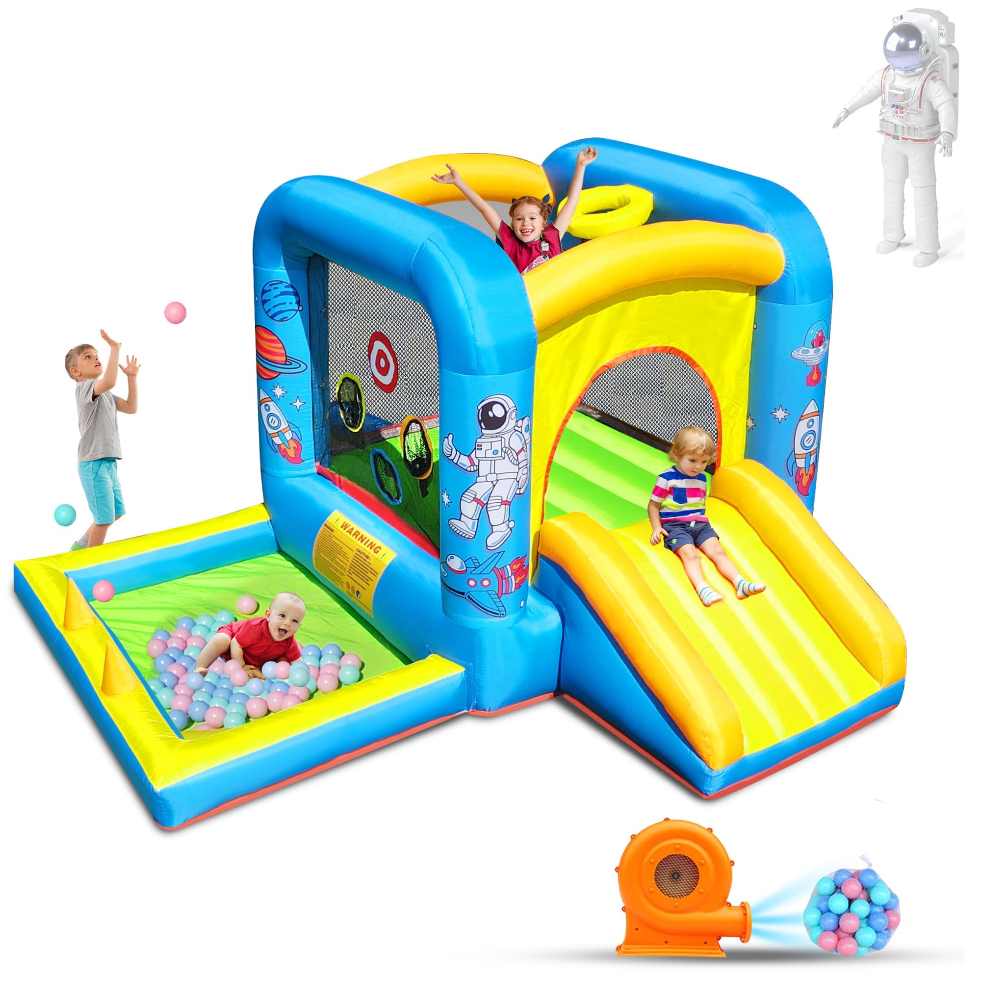 NBSPORT aufblasbares Hüpfburg mit Gebläse für Kinder 3-6 Jahre, Hüpfburg mit Rutsche, 112x63x67'' Kleinkinder-Hüpfburg mit Bällebad, Hüpfburg für drinnen/draußen
