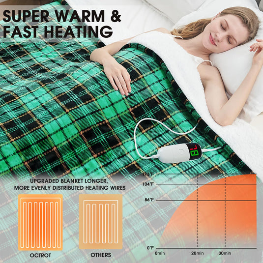 Heated Blanket Electric Throw, 50X60, Heating Throw with 10 Heating Levels/8 Hours Auto Off, Navy Blue Plaid Checkered Sherpa Blanket Warmer for Adults, Washable Blanket Gift for Couch Bed Office, ETL