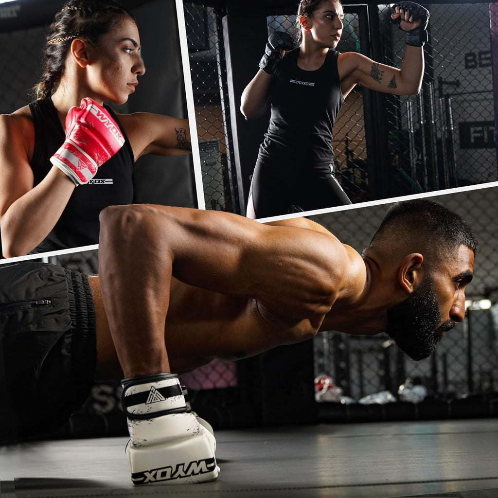 WYOX MMA Gloves for Men & Women – Grappling & Sparring Boxing Gloves with Open Palm Design, Padded Fingerless Training Gloves for Kickboxing, Muay Thai, Youth & Heavy Bag Workouts