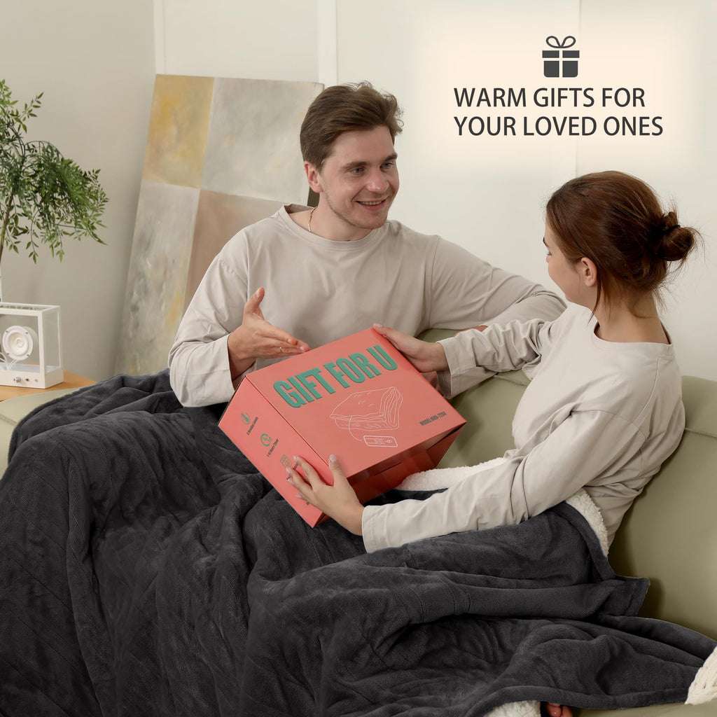 Coperta Elettrica Riscaldata Plaid con 5 Livelli di Riscaldamento e Spegnimento Automatico dopo 4 Ore, Plaid Riscaldato 50"x60" con Certificazione ETL e FCC per Casa e Ufficio, Lavabile in Lavatrice, Grigio Scuro