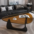 Coffee Tables for Living Room - Triangle Glass Coffee Table with Wooden Base Mid-Century Modern Abstract End Table for Study Room Office Hotel Balcony (Walnut Transparent, Small 32.2 * 22.4 * 16in)