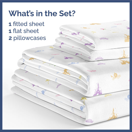 Kids Princess Full 4 Piece Sheet Set - Boys, Girls, Teens, Toddler - Easy Fit Deep Pockets - Breathable, Hotel Quality Bedding Sheets - Machine Washable - Wrinkle Free - Cute, Cozy, Soft - CGK Linens