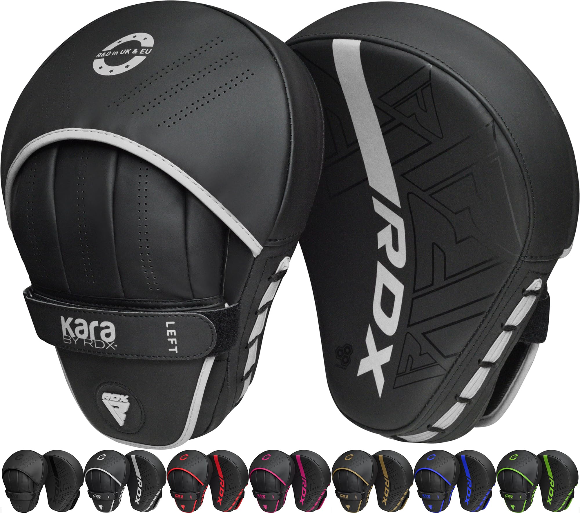 RDX Boxing Pads Curved Focus Mitts, Maya Hide Leather Kara Hook and jab Training Pads, Adjustable Strap Ventilated, MMA Muay Thai Kickboxing Coaching Martial Arts Punching Hand Target Strike Shield