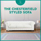 Naomi Home Emery Chesterfield Sofa with Rolled Arms, Tufted Cushions / 3 Seater Sectional Sofa Couch for Small Spaces, Living Room, Bedroom, Apartment Easy Tool-Free Assembly – Off White