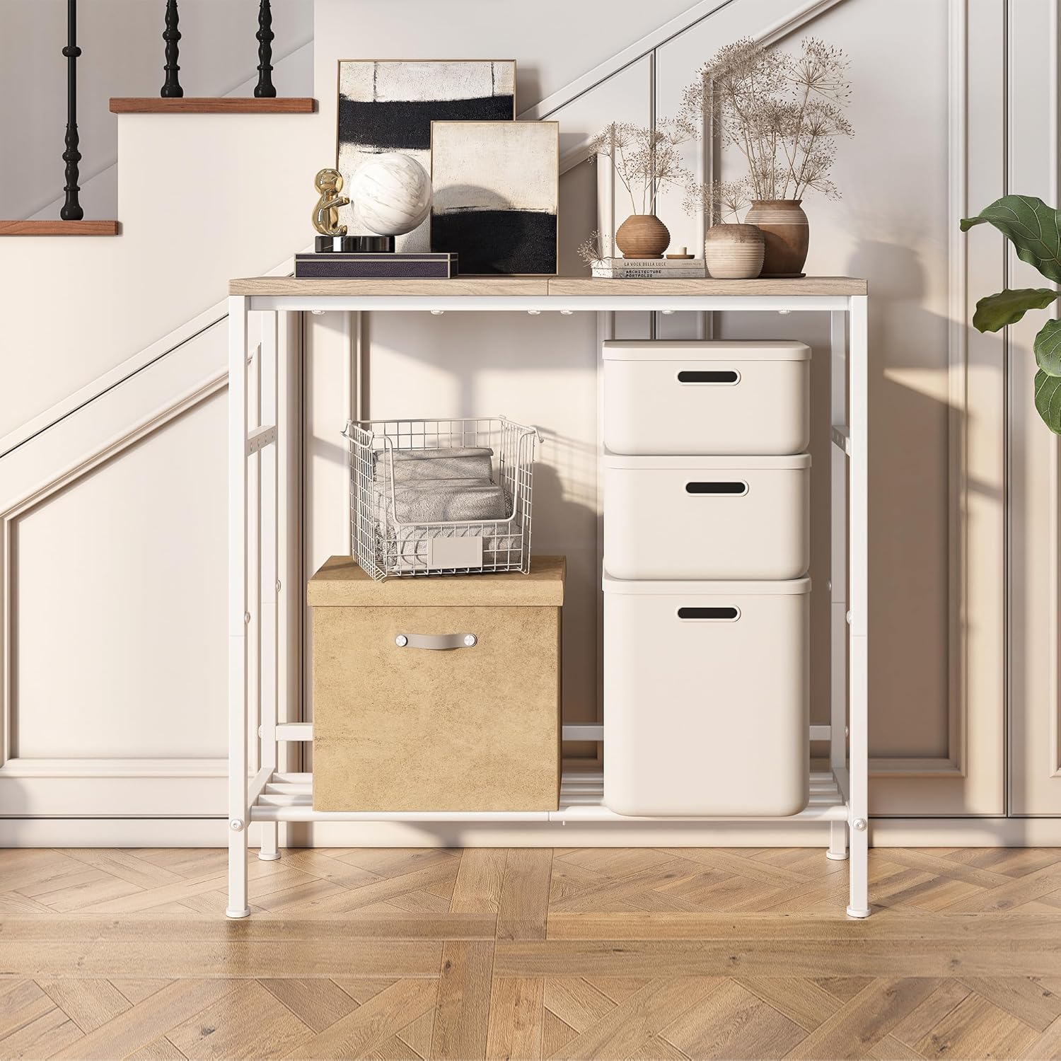 Entryway Table 31.5" Width, 2-Tier Console Table with Adjustable Shelves, Industrial Sofa Table with Storage, Foyer Tables for Entryway, Hallway, Kitchen, Living Room and Bedroom, Light Coffee