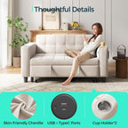 LINSY 3-in-1 Convertible Sofa Bed, Pull Out Sleeper Sofa with Charging Station & Cup Holder, Folding Loveseat with Side Pocket for Living Room, Apartment (Beige)