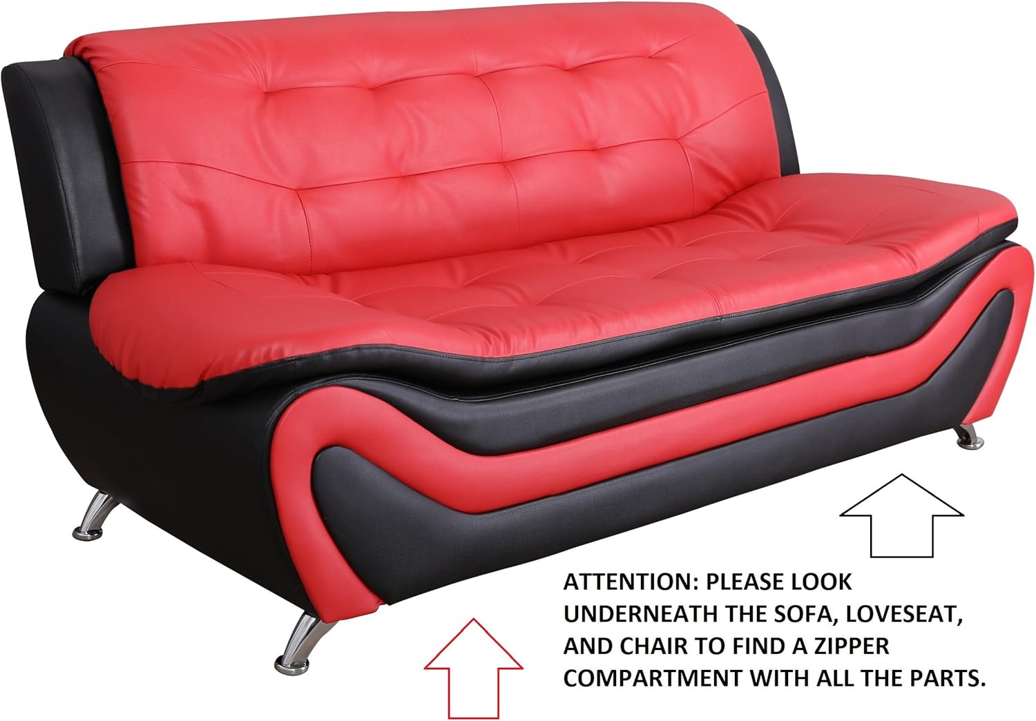 Beverly Fine Furniture 3 Piece Aldo Modern Sofa Set, Black/White