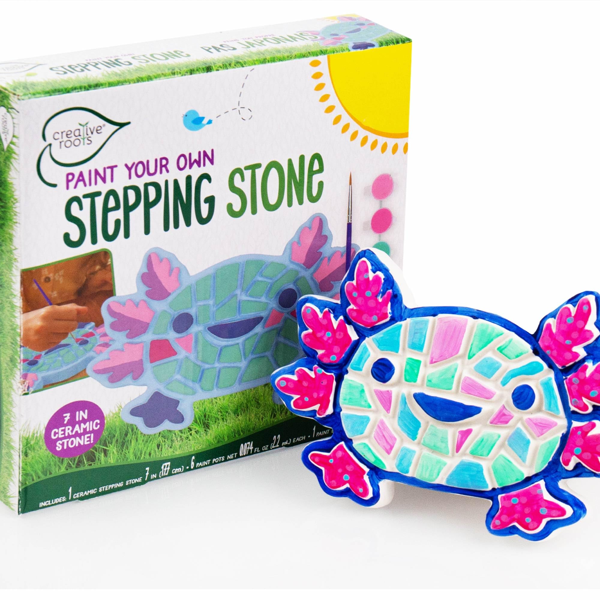 Creative Roots Paint Your Own #1 Dad Stepping Stone, Paintable Ceramic 7 in. Stone, Includes 6 Acrylic Paints & Paintbrush, Great Arts and Crafts for Kids Ages 8-12, Father's Day Gift