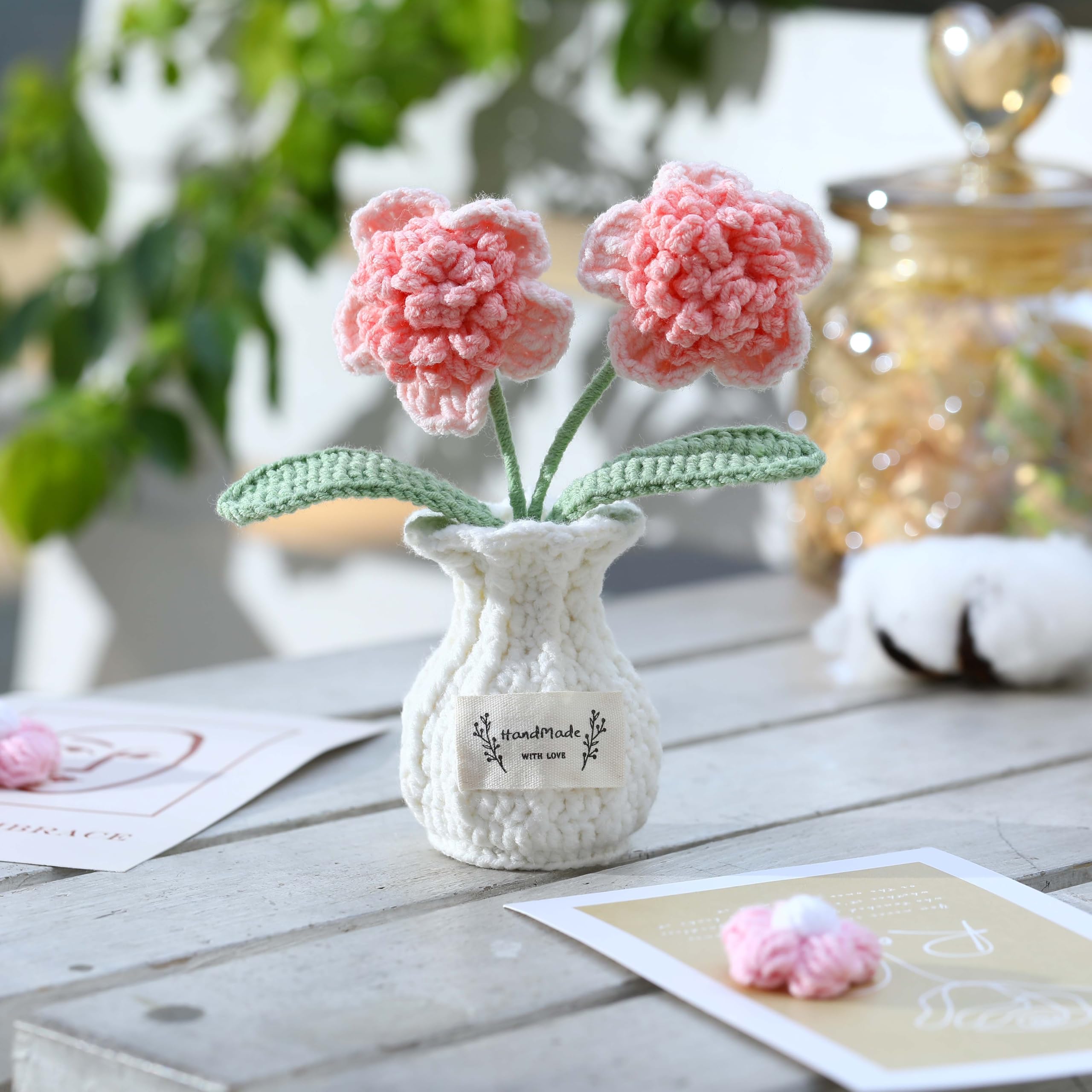 Crochet Flower Pot Forget-me-not Pink Thank You Crochet Gifts for Women Coworker Graduation & Mother's Day Gift Pink Crochet Potted Flower for Women Teacher| Handmade Knitted Potted Plant