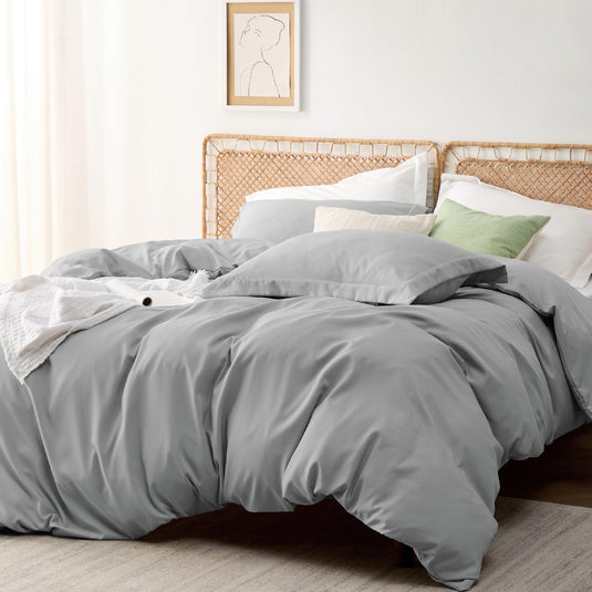 Bedsure Grey Duvet Cover Queen Size - Polyester & Rayon Derived from Bamboo Cooling Queen Duvet Cover Set, 3 Pieces, 1 Zipper Closure Duvet Cover (90"x90") & 2 Pillow Shams, Comforter Sold Separately