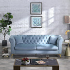 Chesterfield Sofa Couch, 87" Blue Modern Couch with Deep Seats, Velvet Fabric Comfy Sofas, Mid-Century 3 Seater Couch with Wide Armrest, Couches for Living Room, Bedroom and Office