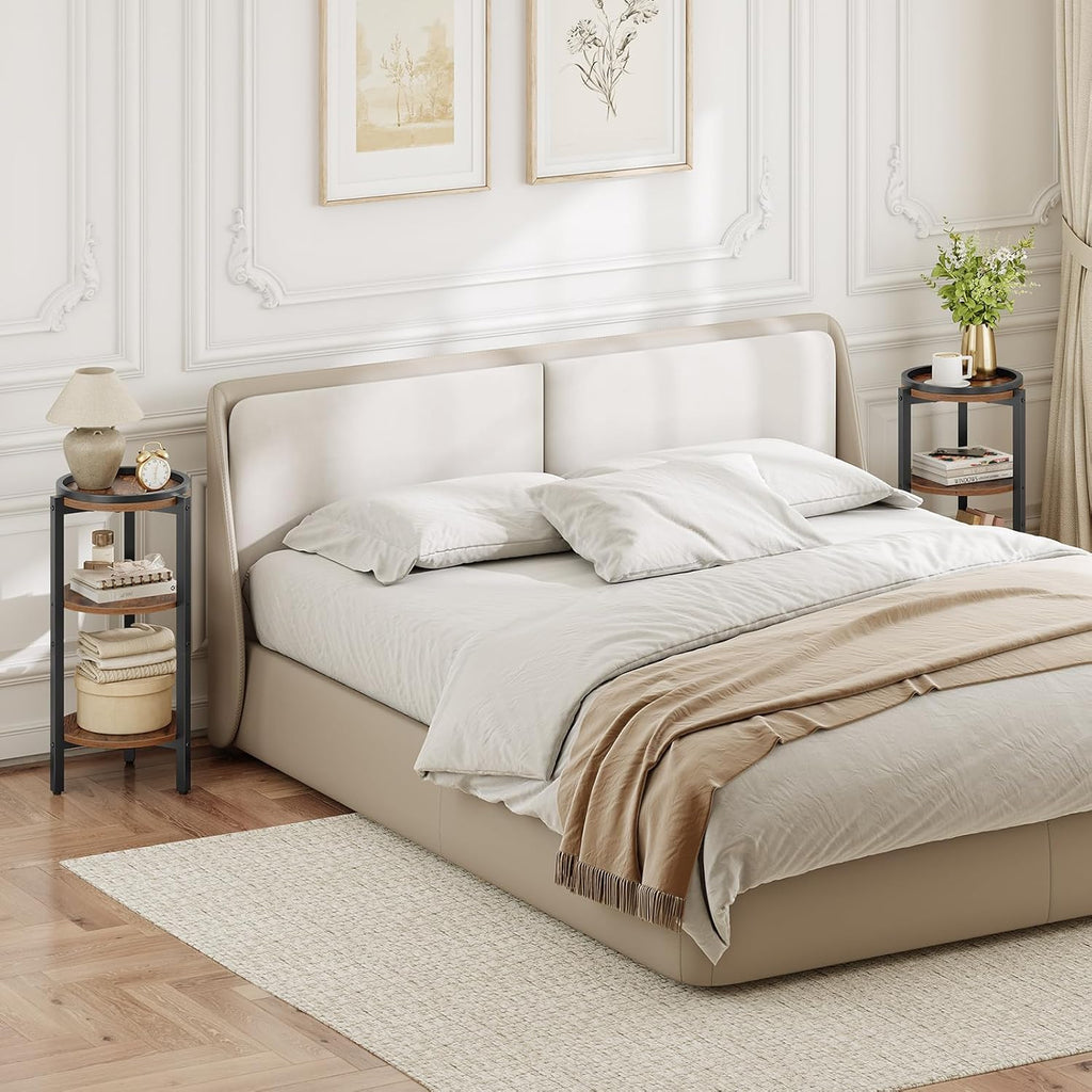 HOOBRO Small Round Side Table, 3-Tier Tall Coffee Drink Table for Sofa Couch, 28.7" H Round Nightstand, Circle Wooden Accent Pedestal Table for Living Room, Bedroom, Rustic Brown and Black BF182BZ01