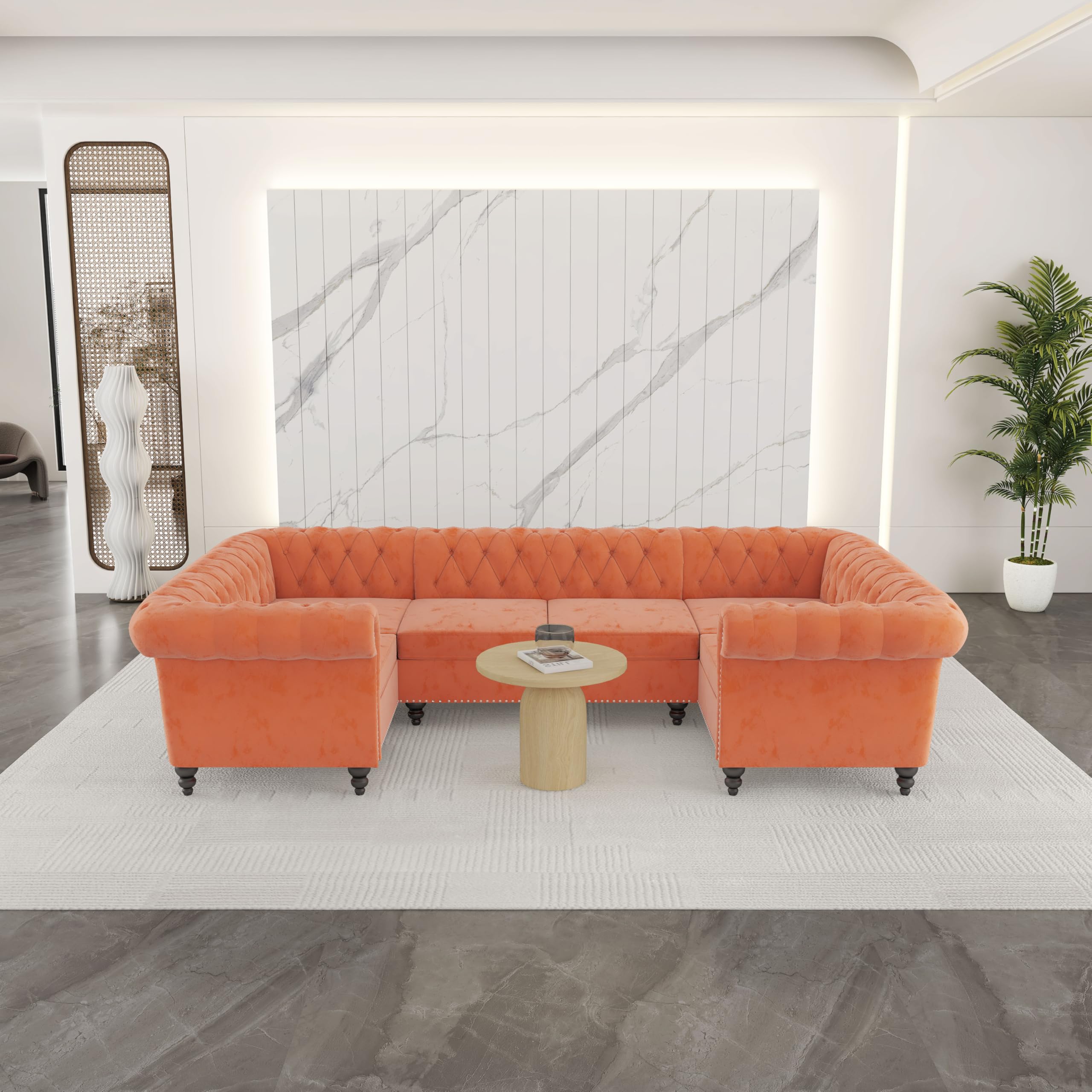 AVZEAR 3 Pieces Sectional U-Shaped Sofa, Leather Modular Sectional Couches Chesterfield Sofa Set, Modern Living Room Furniture Sets Upholstered Couch Set for Living Room, Office and Apartment, Black