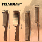 4 Piece Combs with Wooden Grain,Wide tooth Comb,Rat Tail Comb,Beard Combs,Fine Tooth Professional Hair Comb Set for Women,Men Barber Styling/Curly/Teasing/Parting/Mustache
