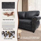 88’’ Rivet Couch,Living Room Sets,Mid-Century Couch, Solid Wooden Frame for Living Room,Upholstered Sofa (Grey, 3 Seats)