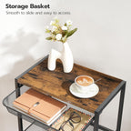 HOOBRO 28.7 Inch Tall Side Table, 3-Tier Industrial Telephone End Table with Adjustable Metal Mesh Basket, Desk Side Table with Storage Shelves, for Living Room, Bedroom, Rustic Brown BF06DH01