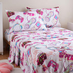 ست ملحفه کودکان یونیکورن صورتی JSD، سایز تویین، ۳ تکه، ملحفه‌های رختخواب میکروفایبر چاپ شده با طرح رنگین کمان برای دختران، جیب عمیق