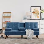 Shintenchi Futon Sofa Bed, Velvet Foldable Couch Reclining Sleeper w/Removable Armrests, Upholstered Loveseat w/Folding Cup Holders for Home, Office, Dark Gray