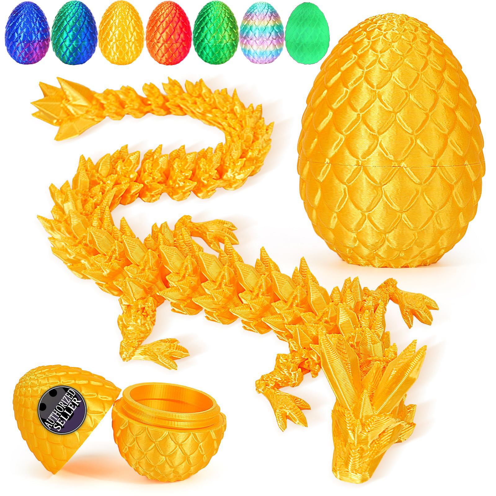 TBOLINE 3D Printed Easter Dragon Egg - Perfect Basket Essentials Stuffers, 4 Pack Prefilled Easter Eggs Filled with Toys, Small Articulated Crystal Animals Fidget Toy for Kid (4PCS1)
