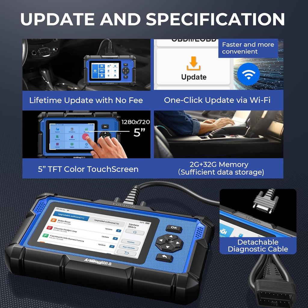 OBD2 Scanner TOPDON AD600S Scan Tool, Code Reader, Diagnostics Scanner for ABS/SRS/AT/Engine, 9 Reset Services, Oil/Brake/BMS/SAS/DPF/TPMS/ETS Reset/ABS Bleeding/Injector Coding, Free Lifetime Upgrade