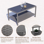 C-Hopetree Small Outdoor Coffee Side End Table for Outside Patio Storage, Gray All Weather Wicker with Glass Top, Rectangle