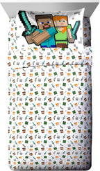 Jay Franco Minecraft Twin Comforter Set - 5 Piece Bedding Includes Sheet Set & Pillow Covers - Super Soft Kids Bedding Features Creeper & Zombie