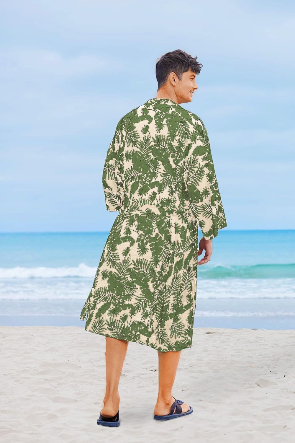 COOFANDY Men Lightweight 2 Piece Kimono Robe with Shorts Japanese Robes Casual Open Front Long Cardigan With Belt