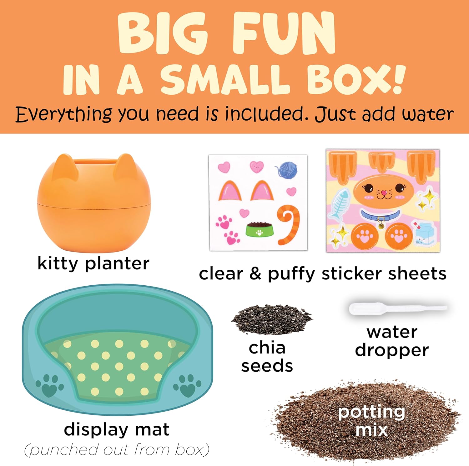 Creativity for Kids Plant-A-Pet: Kitty - Arts and Crafts for Kids, Mini Gifts for Girls and Easter Basket Stuffers for Kids, Chia Seed Plant Pet (Ages 6+)